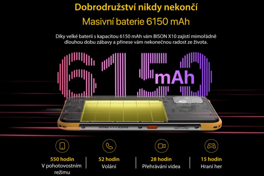 UMIDIGI BISON X10 kapacita a výdrž baterie